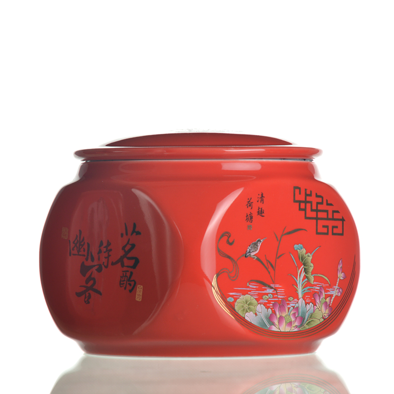 中国红马到成功四方陶瓷茶叶罐储茶罐 礼盒装密封罐配茶罐醒茶罐