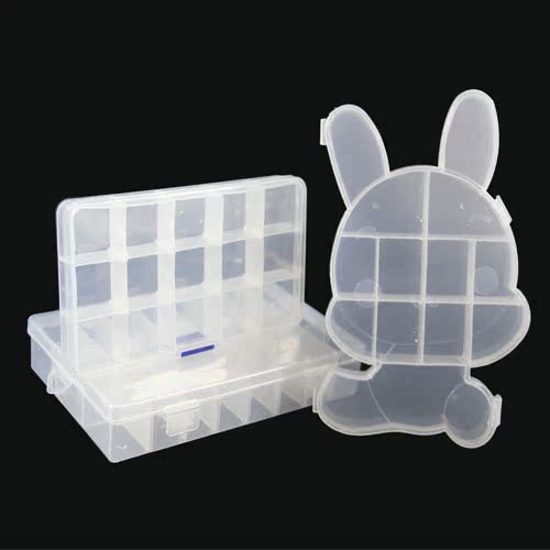 首饰透明塑料盒子 多格子分格亚克力桌面收纳盒散珠配件盒15/24格