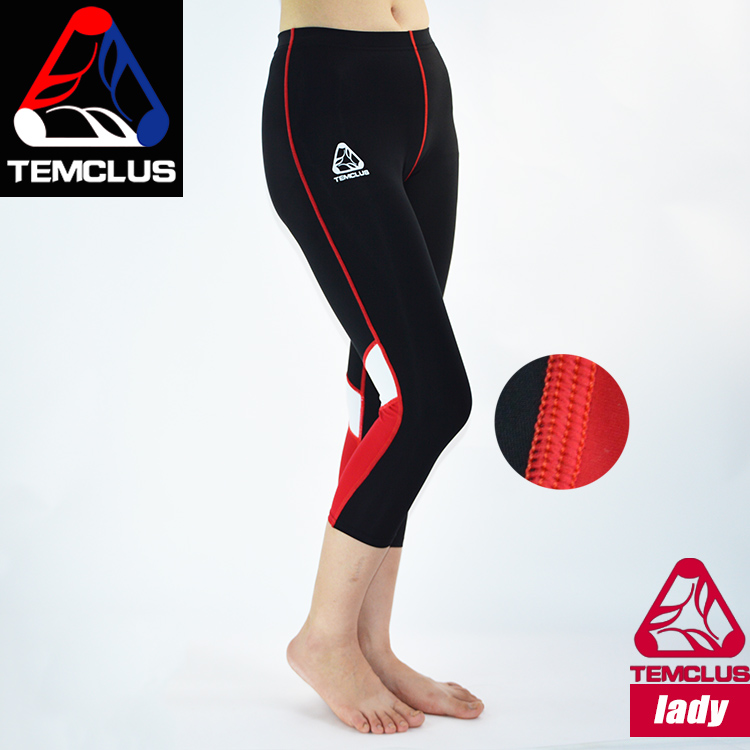 专柜TEMCLUS女子运动紧身健身中裤 防止拉伤马拉松压缩裤保护膝盖