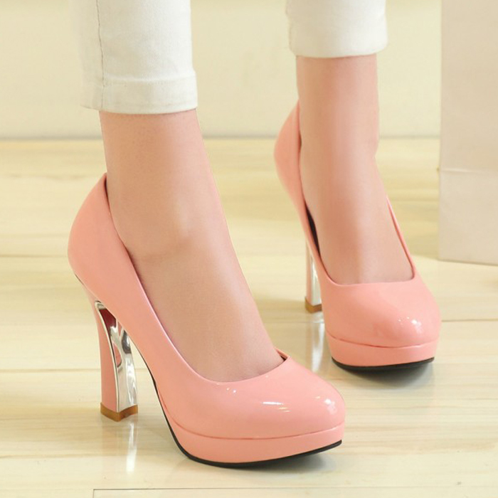 2015年春季新款女鞋子 糖果色韩版漆皮简约防水台高跟鞋 性感单鞋