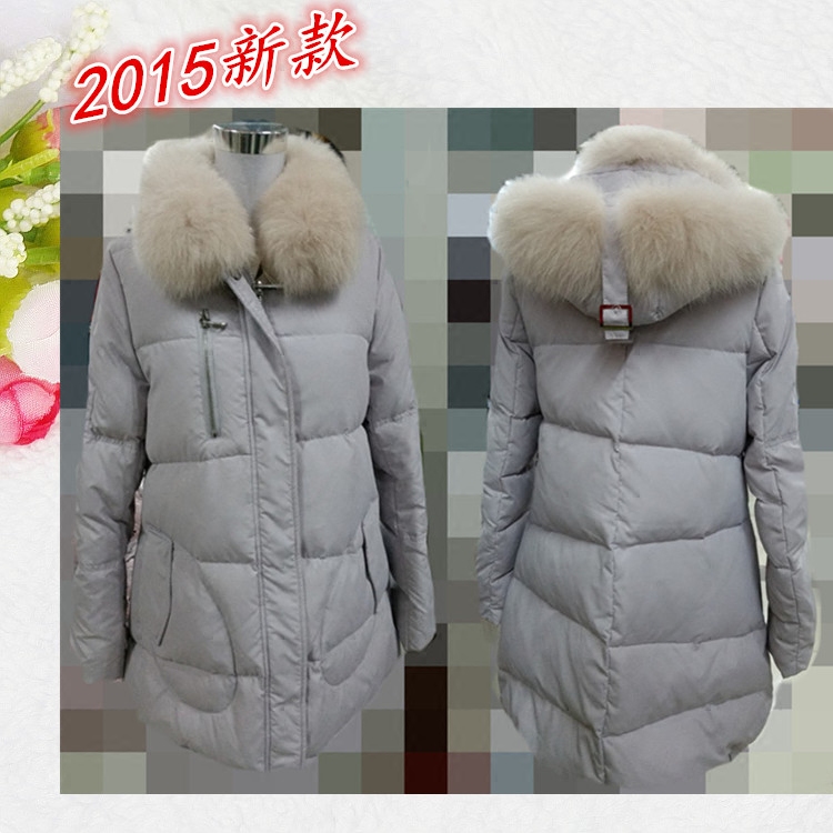 2015冬装新款狐狸毛领雷锋帽口袋加厚连帽中长款甜美羽绒服女外套