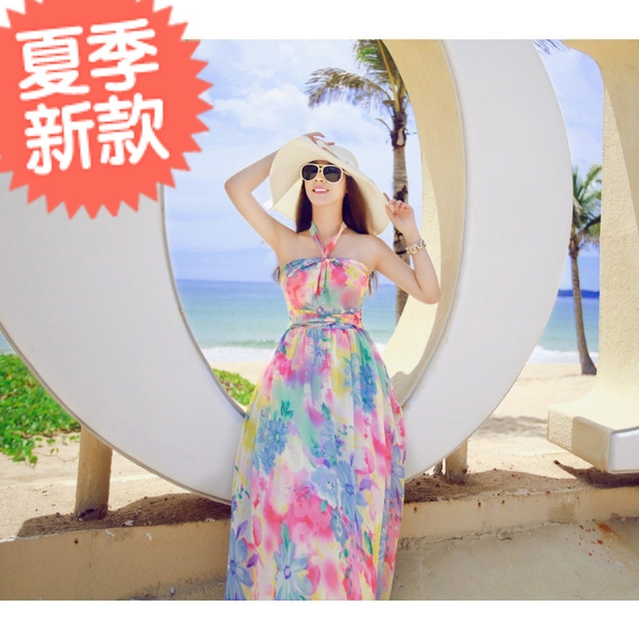 2015夏季新款沙滩裙长裙连衣长裙波西米亚连衣裙碎花雪纺海滩裙