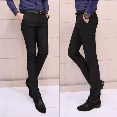 韩版男装 新款上市 简约气质百搭型黑色修身西裤