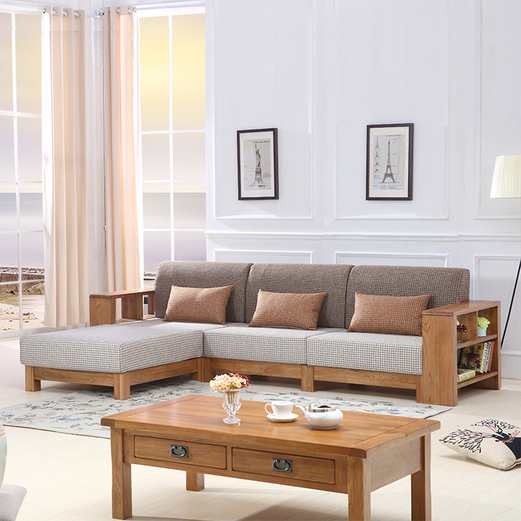 龙慧 简约实木客厅转角橡木贵妃沙发组合现代新中式风格厂家直销