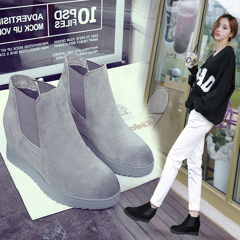 2015秋冬新款韩版内增高短靴 真皮坡跟女切尔西靴裸靴短筒女靴潮