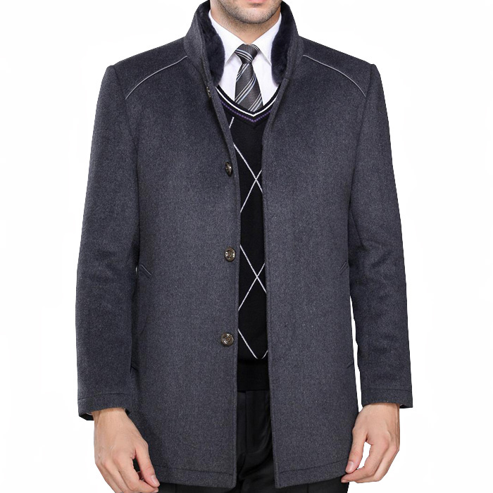 2015冬装 富贵鸟羊绒中年呢大衣男士商务免烫中长款立领加厚外套