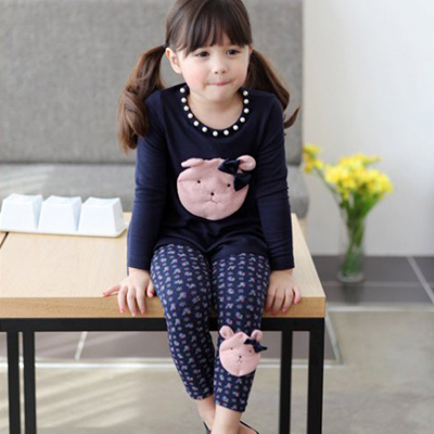 2016新款童装秋季韩版中小童装 女童纯棉长袖小熊裙子打底裤套装