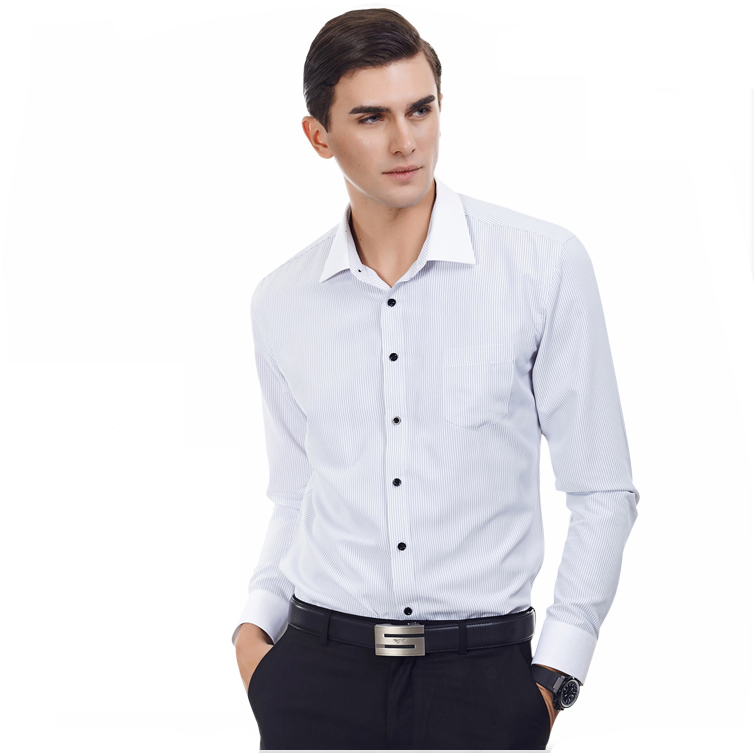 男士长袖衬衫 职业工装衬衣 商务休闲修身纯色条纹职业大码衬衣