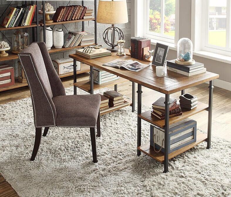 美式乡村LOFT铁艺仿古实木电脑桌 办公桌 书桌 老板桌带隔板书架