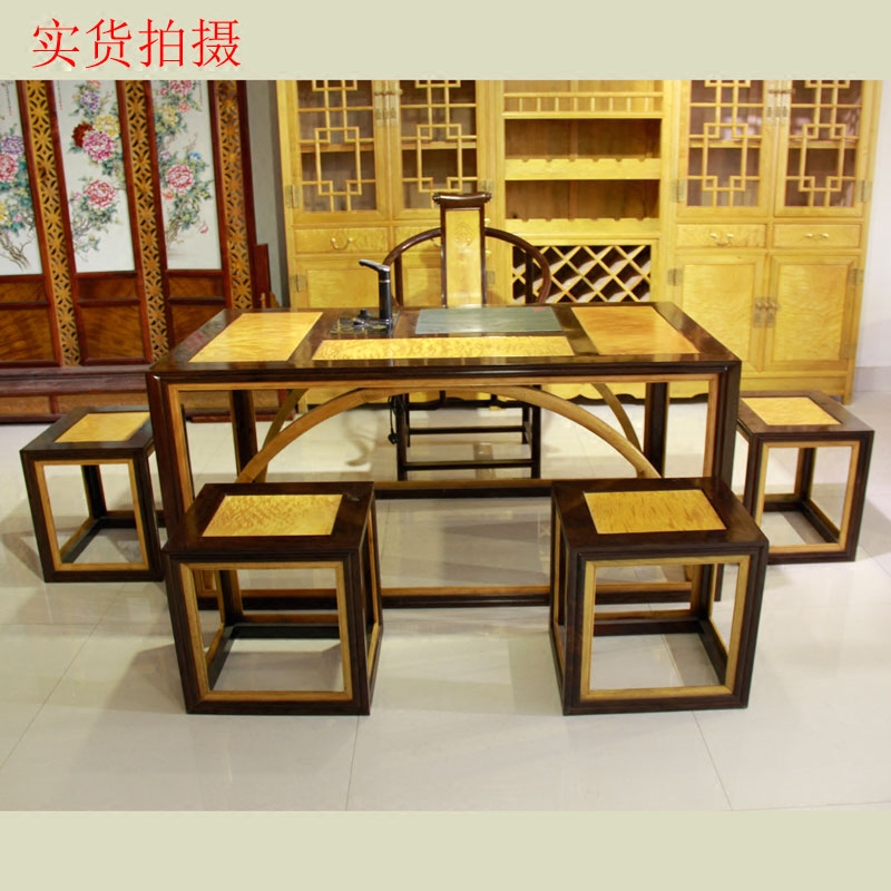 金丝楠木家具圈椅泡茶桌茶桌椅组合四方型茶桌大叶楠茶桌古典家具