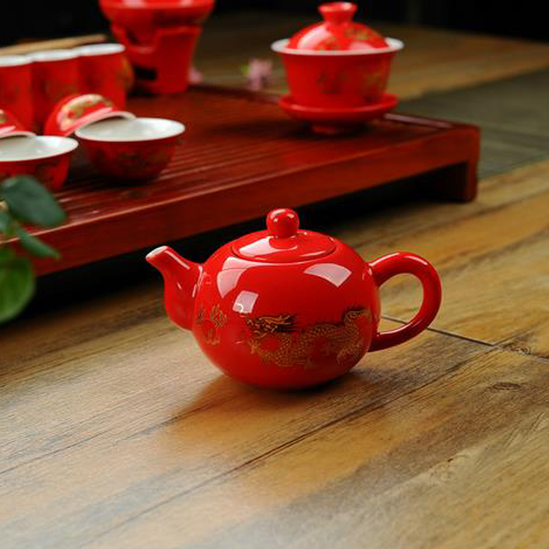 包邮正品黄红金龙茶壶陶瓷茶壶功夫茶具配件茶壶特价