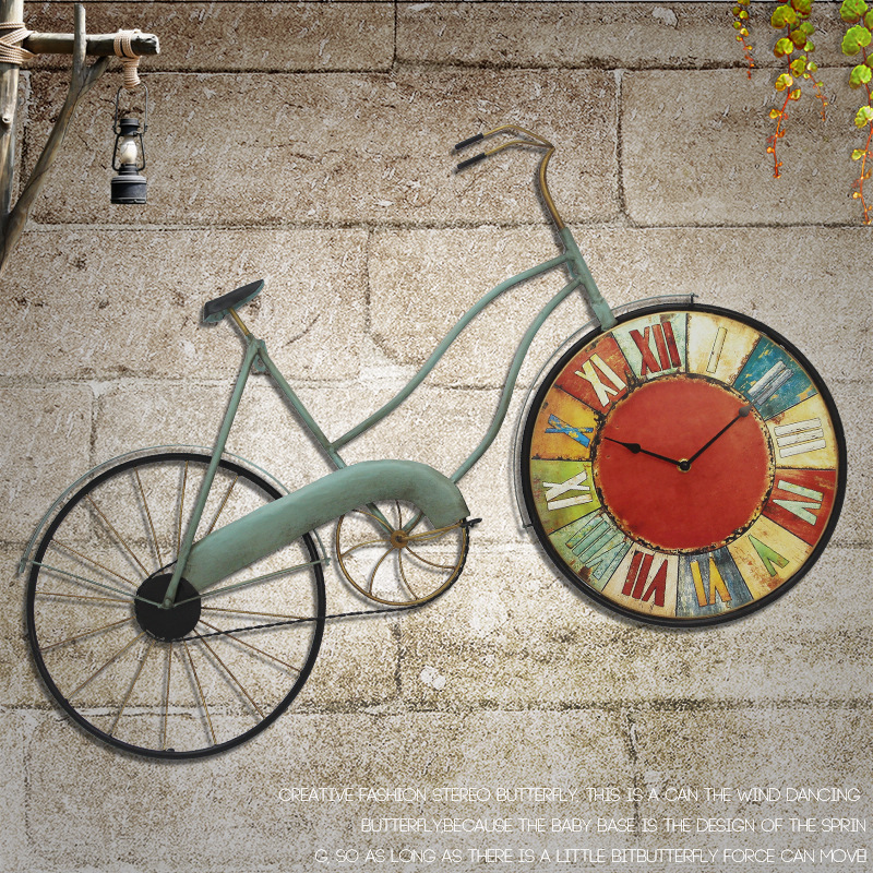 复古美式乡村客厅卧室创意自行车挂钟个性装饰钟表墙上装饰品壁饰