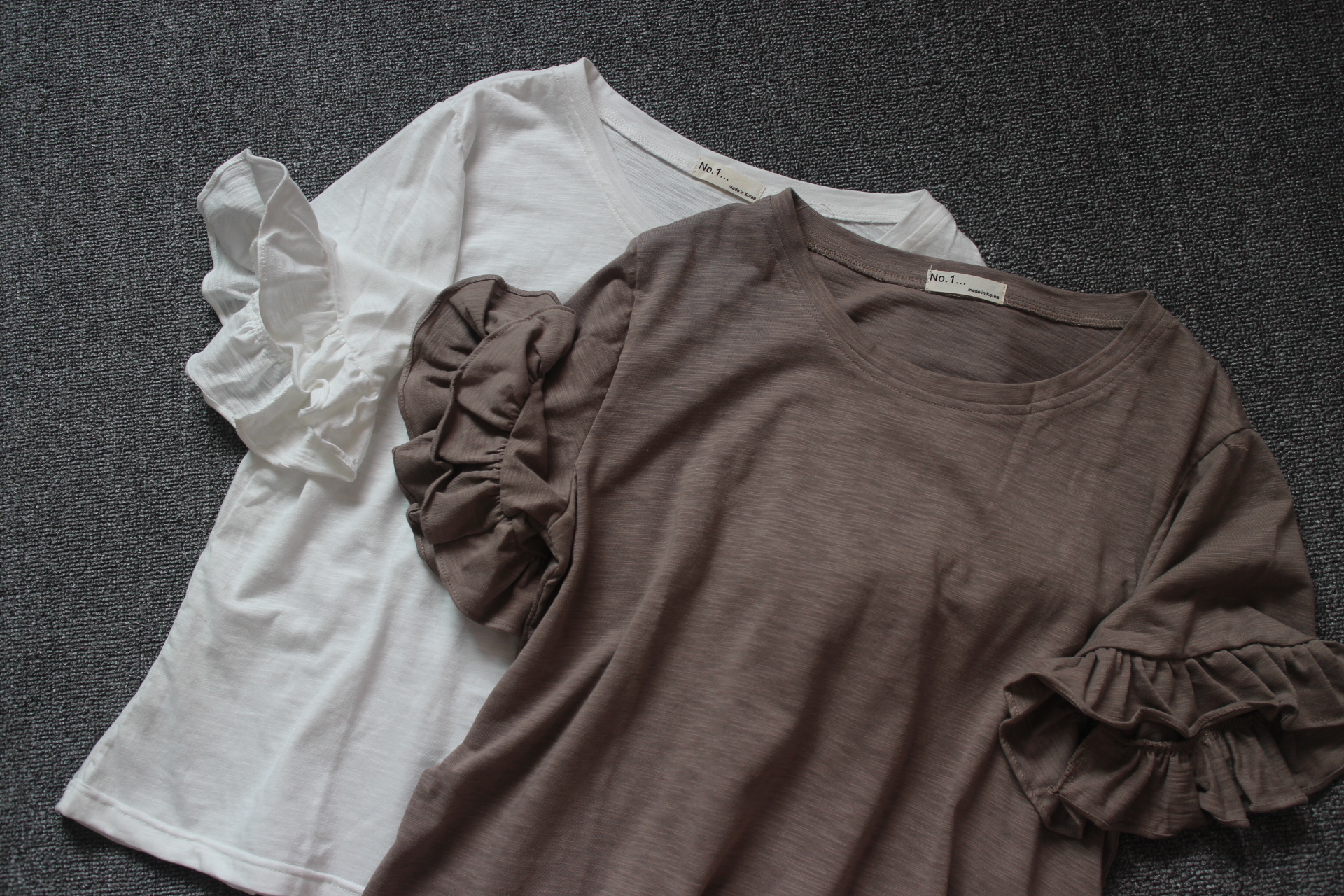 【若可依】基础款2色夏装新款女竹节棉荷叶喇叭袖宽松罩衫T恤短袖