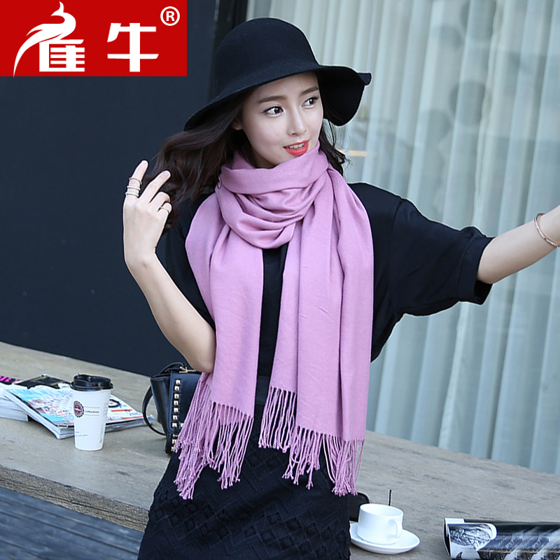 【买2送1】秋季女长款披肩两用韩版纯色仿羊绒冬天加厚保暖围巾