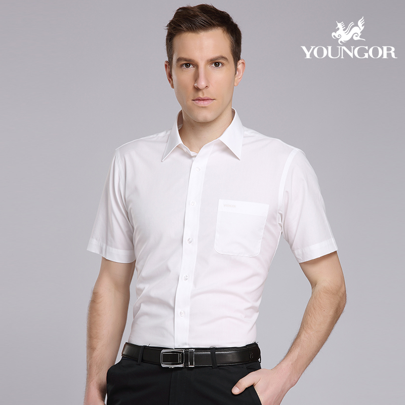雅戈尔免烫短袖衬衫 专柜正品商务休闲男士白色半袖衬衣 职业正装