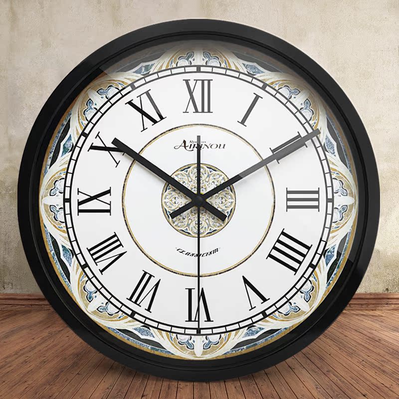 艾丽洛复古美式静音钟表简约挂钟客厅创意现代卧室时钟石英钟挂表