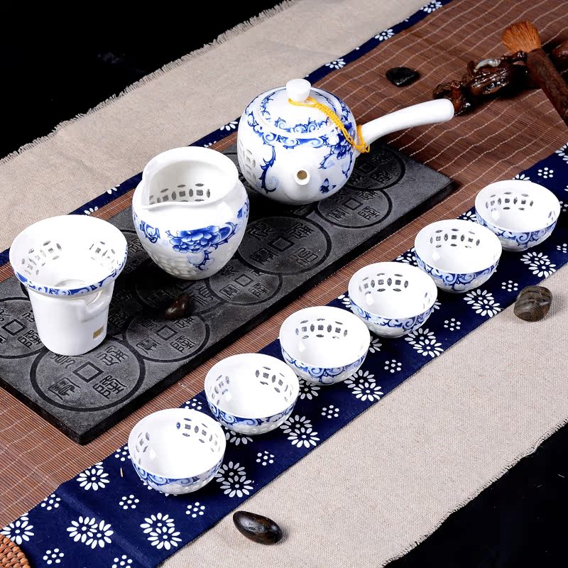 茗艺  青花玲珑盖碗茶具镂空功夫茶具茶杯茶壶沏茶器