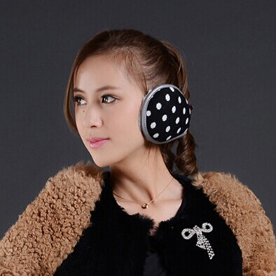 包邮澄湖螺 冬季韩版女时尚可爱波点耳包耳罩 后戴式毛绒保暖耳套