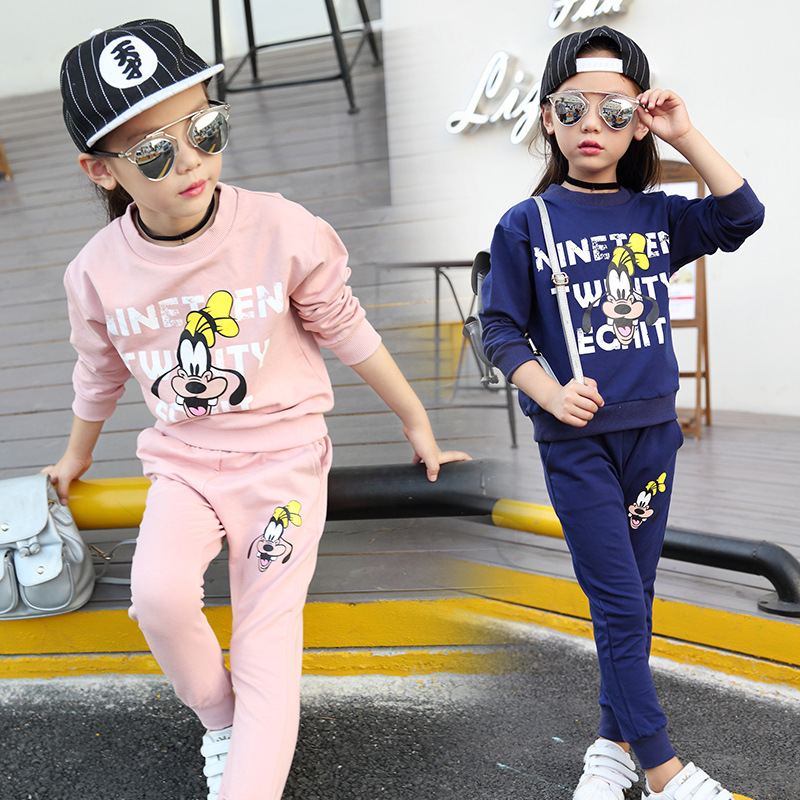 2016甜美儿童省心套装女童长袖秋装中大童卡通两件套韩版潮流童装
