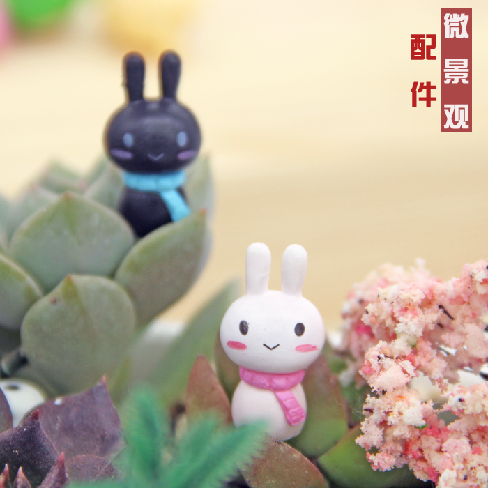 微景观配件多肉植物摆件苔藓造景饰品diy材料卡通小兔围巾兔子