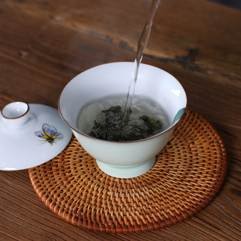 手绘盖碗 三才青瓷敬泡茶碗 白瓷功夫茶具套装手工大茶杯陶瓷茶壶