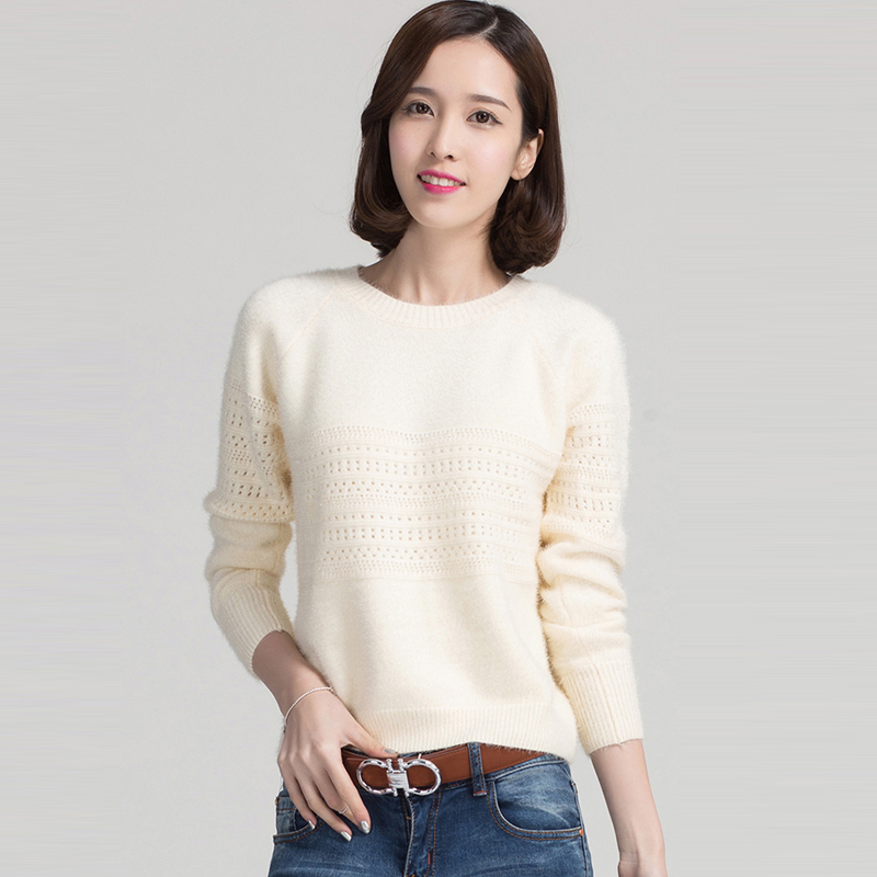 2015秋冬季 新款正品牌女装长袖短款纯色毛衣女士加厚圆领羊绒衫