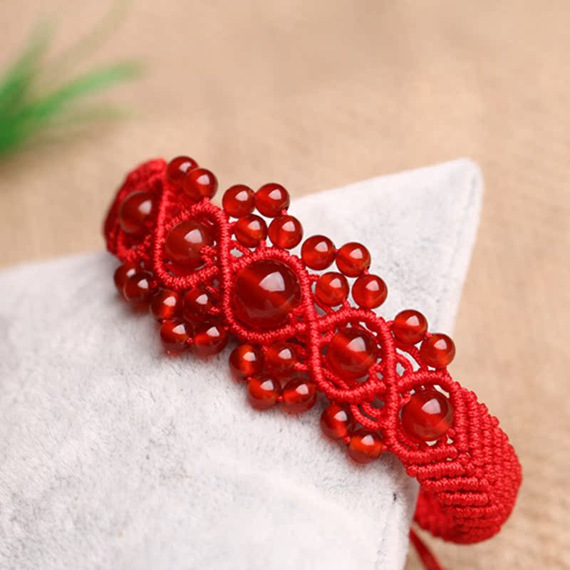 开光本命年转运纯天然红玛瑙手链手工编织红绳手串 女款饰品礼物