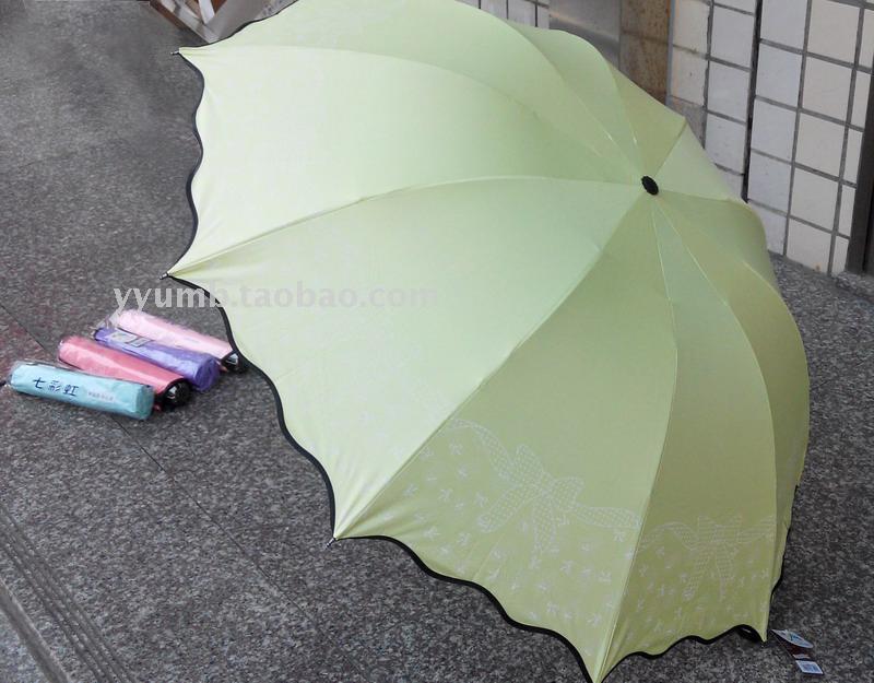 黑胶荷叶边防紫外线伞  晴雨两用公主伞  三折创意遮阳伞 包邮