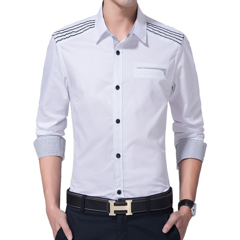 秋季新款男式免烫时尚白色打底长袖衬衫青年男士商务休闲纯色衬衣