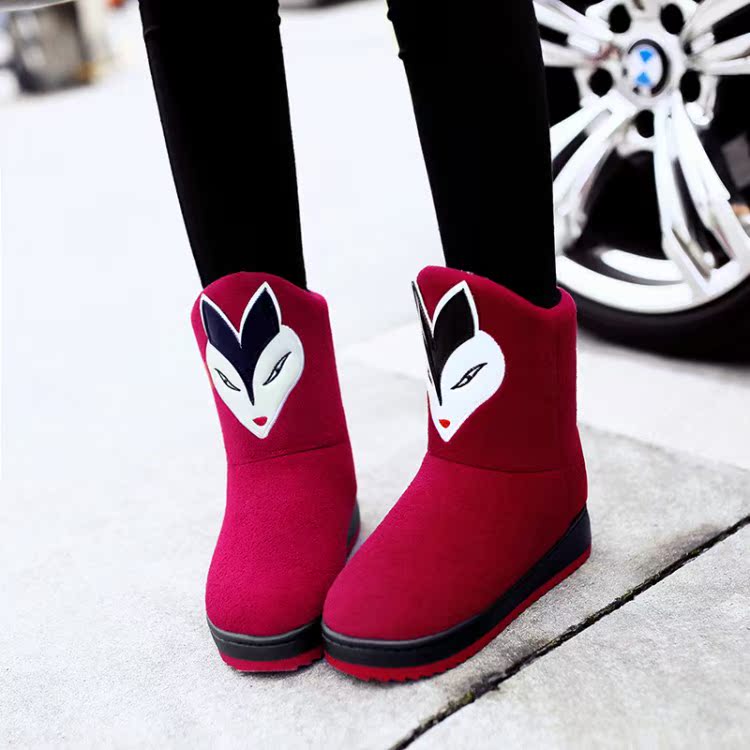 2015冬季磨砂雪地靴女卡通中筒靴子厚底加厚绒保暖冬靴防滑女靴潮