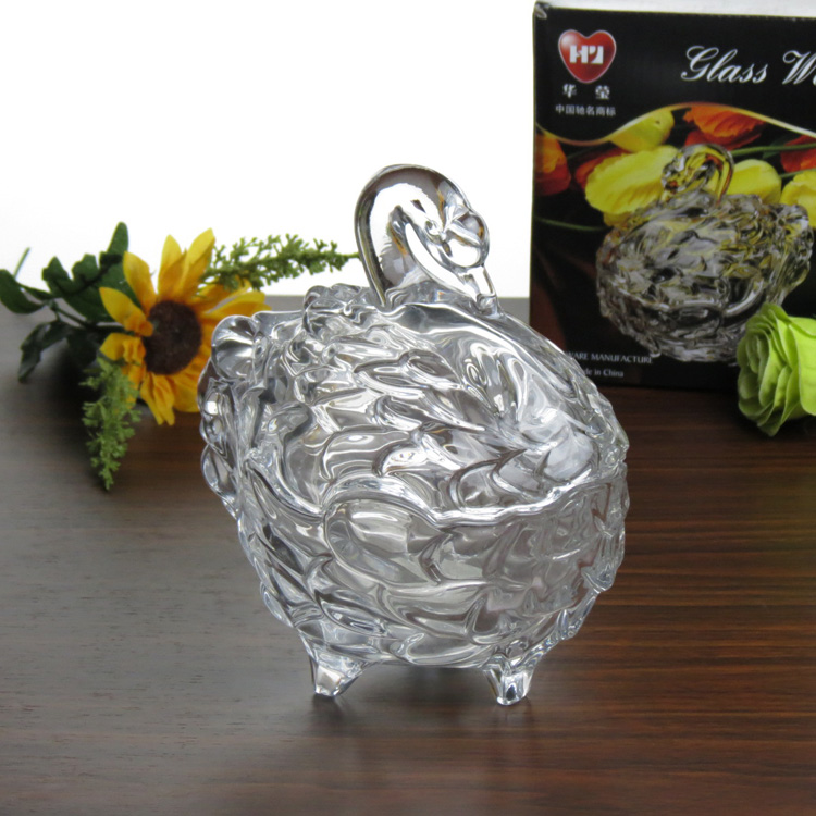 欧式天鹅糖缸透明水晶玻璃糖缸储物罐水晶天鹅糖缸婚庆家居摆件