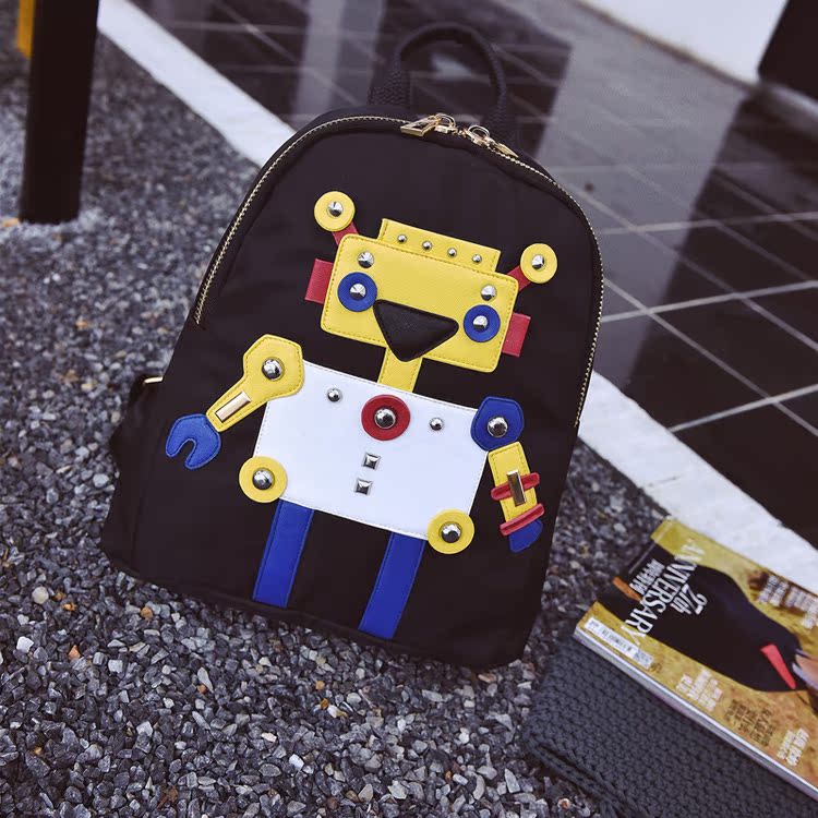 旅行学生书包铆钉牛津布女韩版潮学院风防水小机器人搞怪卡通背包