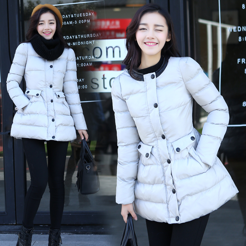 韩版新款中长款收腰裙摆式棉衣女冬季小香风公主蓬蓬保暖棉服外套