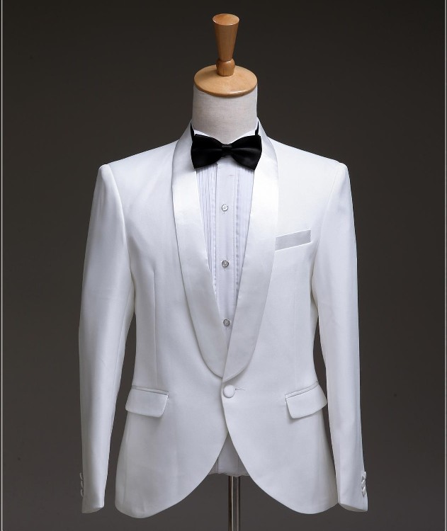 男士白色结婚礼服影楼拍照西服套装 舞台演出服主持司仪西装男装