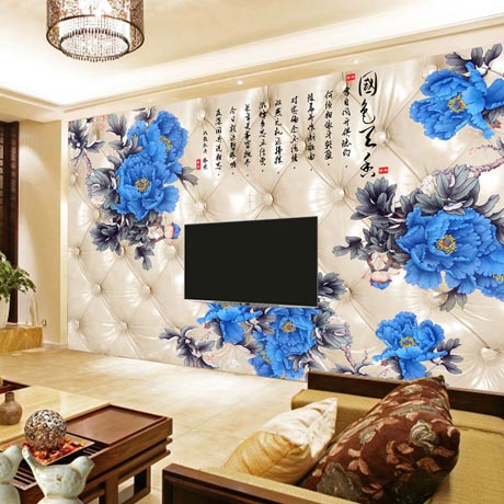 无缝大型壁画中式风景电视墙背景壁纸客厅沙发卧室背景墙纸牡丹