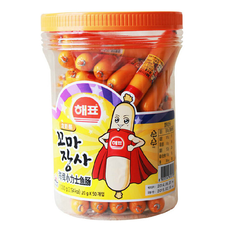 韩国海牌小力士鳕鱼肠 整桶装1kg(20g*50根) 宝宝零食 奶酪芝士肠