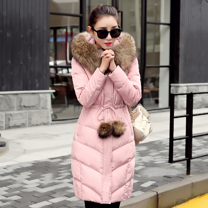 2015冬季新款韩版修身连帽大毛领中长款棉衣棉服女装外套小棉袄潮