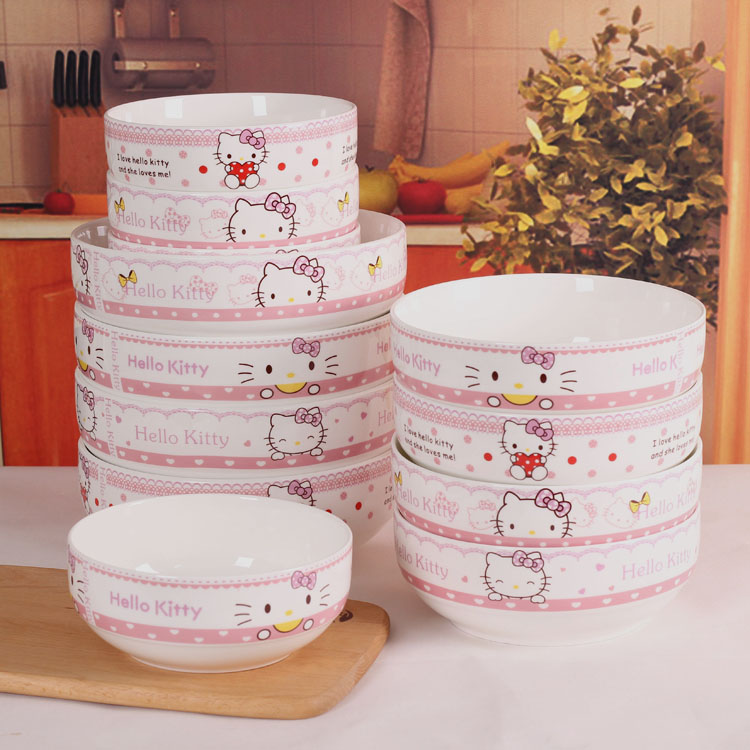Hello Kitty日韩式创意陶瓷家用餐具大号汤碗大码泡面碗方便面碗