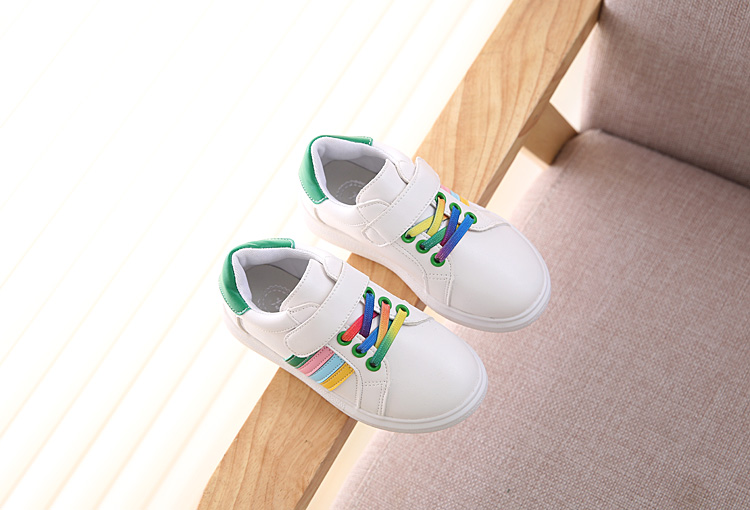 2016秋季彩虹鞋儿童平跟小白鞋魔术贴单鞋低帮板鞋男女童运动鞋
