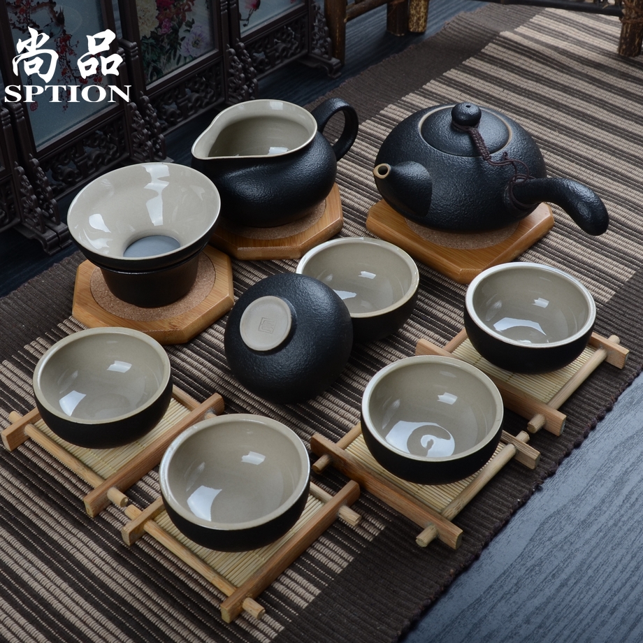 茶具套装 功夫茶具整套装 正品10件黑陶瓷茶具汝窑冰裂茶壶 包邮