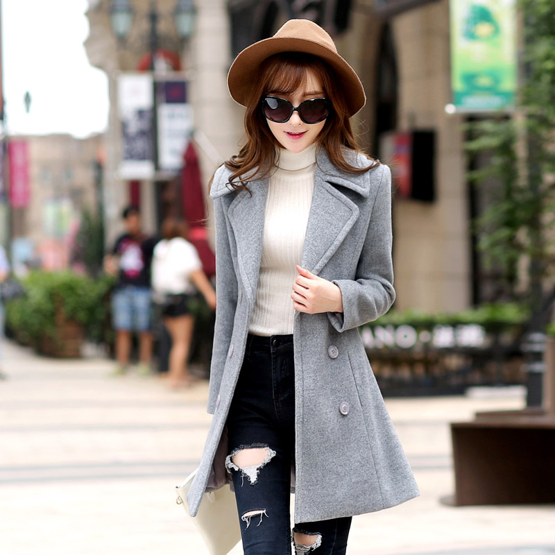 呢大衣2015秋冬新款韩版修身显瘦大码女装中长款羊绒毛呢子外套