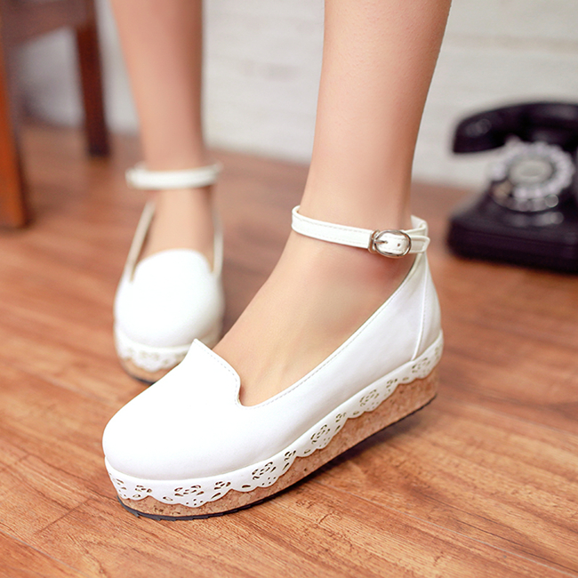 白色厚底松糕鞋单鞋女2015韩版新款坡跟女鞋潮夏季学生学院风船鞋