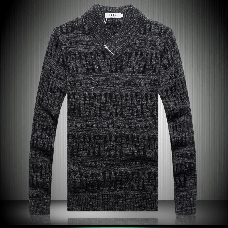 2015新款推荐男装毛衣冬装韩版修身长袖毛衣精致叠领保暖羊毛衫