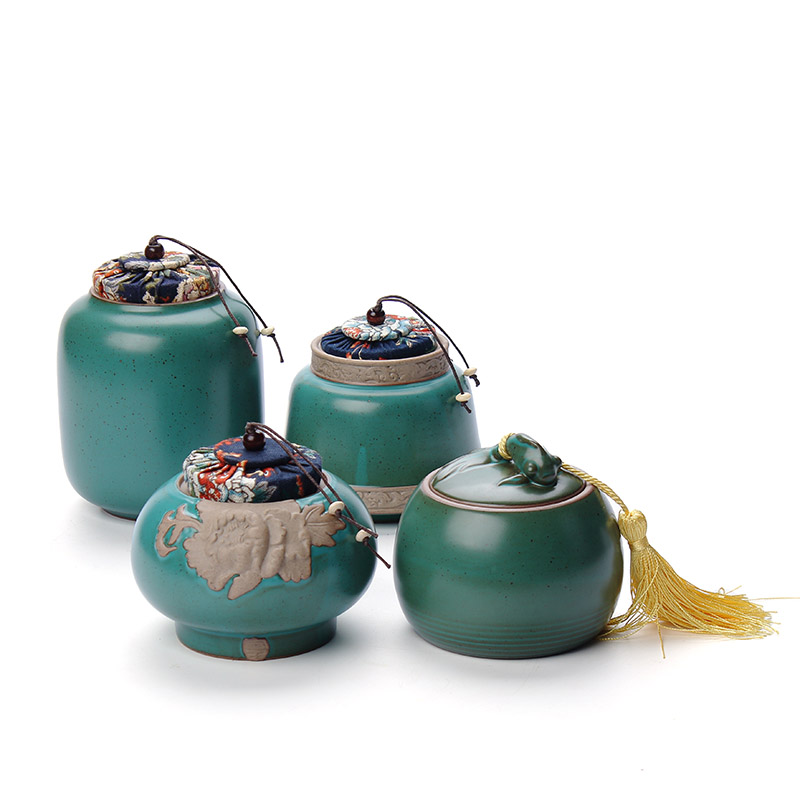 金沙蓝茶叶罐 陶瓷密封存储罐  坚果/零食储物罐 装茶叶包装盒