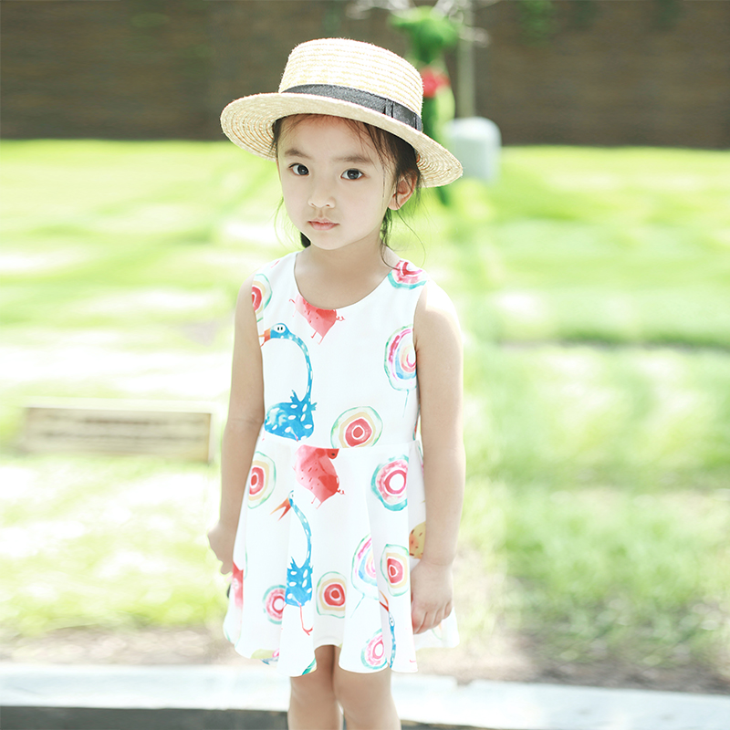 夏季韩版新款小鹅动物彩色童年印花背心裙连衣裙童装女宝亲子9