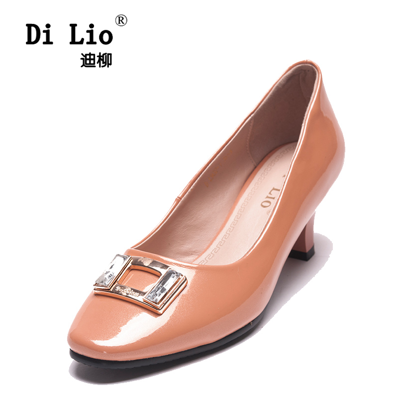 Di Lio女单鞋圆头通勤女鞋浅口时尚OL中跟鞋正装白领橡胶鞋子
