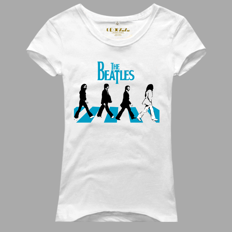 weiwei潮修身韩版纯棉大领女款短袖T恤摇滚乐队Beatles披头士5