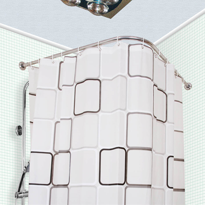 特价浴室浴帘套装加厚304不锈钢L型弧形L形浴帘杆+帘+金属环包邮