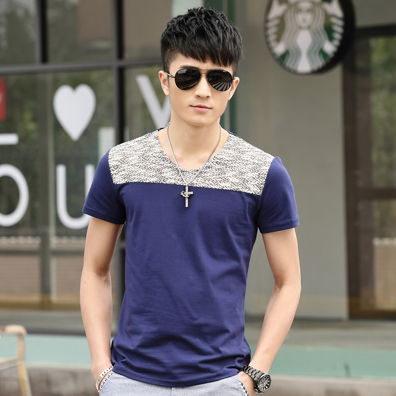 2015夏季新款韩版修身型男士短袖V领T恤时尚打底衫青春简约学生潮