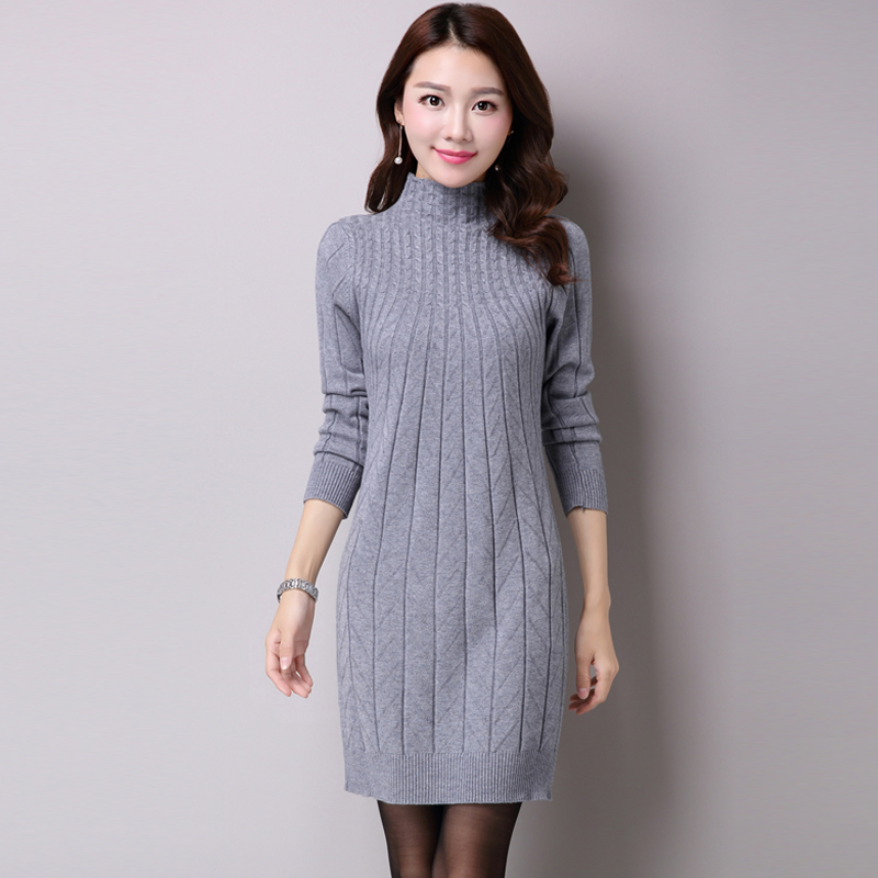 2015秋冬新品羊绒衫女韩版修身半高领毛衣女套头中长款打底针织衫